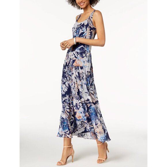 Jones Tropical Palm Print Chiffon Tiered Maxi Dress Size 22W 3X Plus Sz Summer - Picture 3 of 11